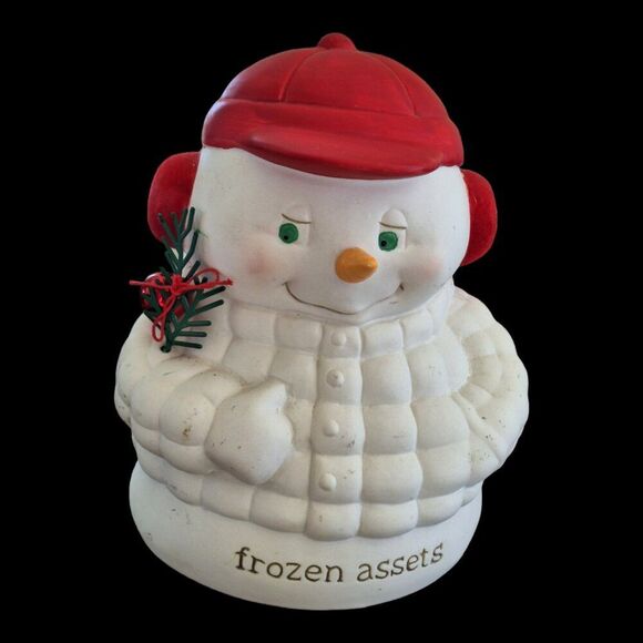 Dept 56 Bank Snowpinion Frozen Assets Porcelain Christmas Snowman Retired - Picture 1 of 13
